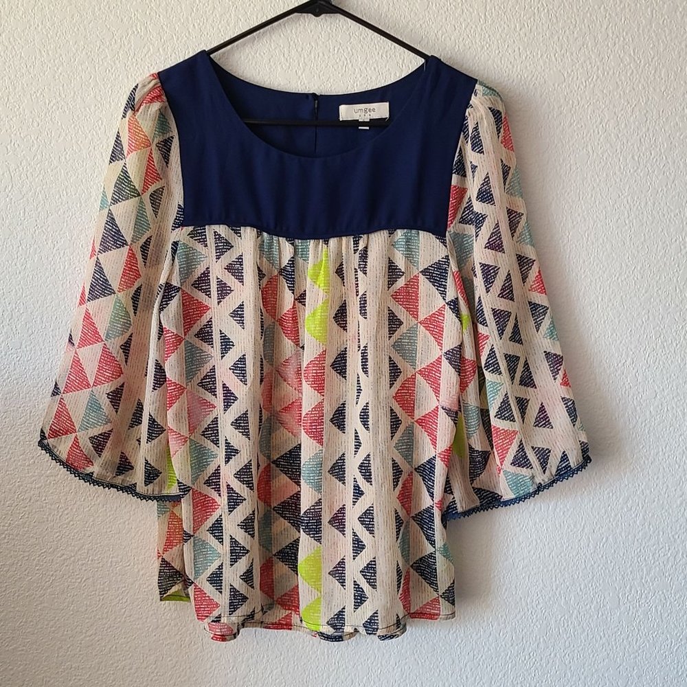 Umgee 3/4 Sleeve Chiffon Blouse Size S